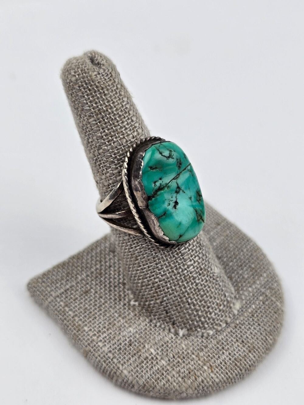 Native American Nugget Turquoise Ring Sterling Silver Crack? line Size 7.5